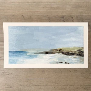Original Ölgemälde moderne Küstenlandschaft Impressionist auf Papier 5x9 signiert - Bild 1 von 3