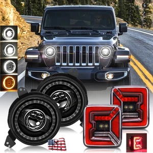 9" LED Halo Headlight Tail Light for Jeep Wrangler Rubicon Sahara Sport 18-25 JL - Picture 1 of 13