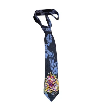 Corbata Ed Hardy Christian Audigier negra azul tatuaje gráfico corbata para hombre Foto 1 de 4