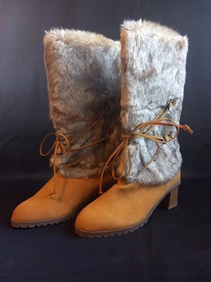 Midnight Velvet / Faux Fur Heeled Boots / Size 7 - Image 1 of 4