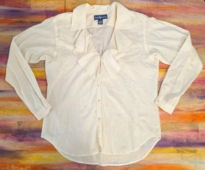 ⭐Womens Ralph Lauren Blouse Top Shirt 100% Cotton Button Up Tan Ruffle VTG 10 S - Picture 1 of 6