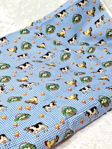 2.5 Yards Joan Kessler Chicken Cow Cotton Fabric 44" Wide Blue Quilting Sewing - Picture 1 of 8