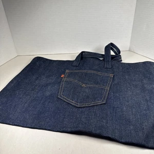 Handmade Levi’s® Jeans Back Pocket Dark Blue Denim Tote Bag  17”X 12”w/ Artprint - Picture 1 of 6
