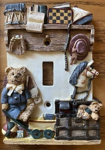 Vintage Lichtschalter Abdeckung Wandteller handbemalt Teddybär Kinderzimmer 1995 - Bild 1 von 14