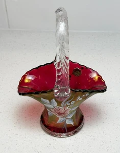 Westmoreland Cranberry Glaskorb - signiert 1975 handbemalt Vintage - Excelle - Bild 1 von 7