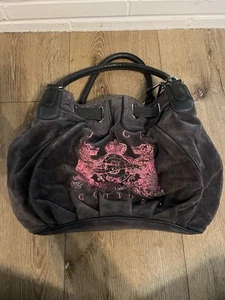 Juicy Couture Womens Gray Y2K Velour Shoulder Bag Purse - Picture 1 of 6