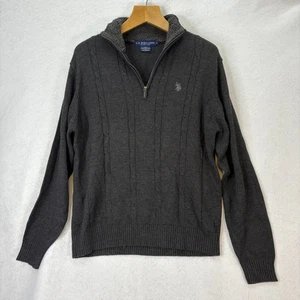 US Polo Assn Herren Größe Large grau Viertelreißverschluss Zopfmuster Pullover weicher Besatz - Bild 1 von 5