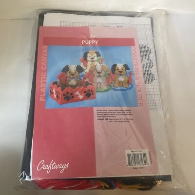 Vintage Craftways - Puppy Coasters & Holder Plastic Canvas Kit - NIP - Image 1 of 4