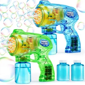 2 Automatic Bubble Guns Blaster Kit with 2 Bubble Solution for Kids Summer - Picture 1 of 7