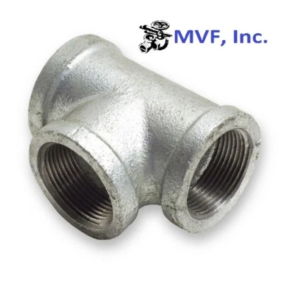 6" 150 Female NPT Tee Galvanized Malleable Iron Pipe Fitting <MI031541GMI - Image 1 of 4