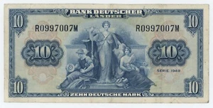 Germany Federal Rep. 10 Marks 1949 Pick 16.a VF+ Circulated Banknote Ref 007 - Picture 1 of 2