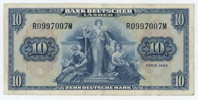 Germany Federal Rep. 10 Marks 1949 Pick 16.a VF+ Circulated Banknote Ref 007 - Image 1 of 2