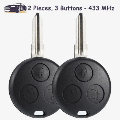 2 X Remote Key Fob 433MHz for Smart Fortwo Forfour Roadster City Passion - Image 1 of 2
