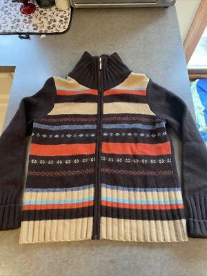 VINTAGE CRAZY HORSE CREAM COLORED WOOL Full Zip SWEATER SOUTHWEST PATTERN SZ M - Image 1 of 4