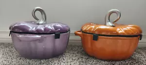 Pumpkin Cocotte Dutch Oven Pot & Lid Cast Iron Cooking Pot Enamel PURPLE/ ORANGE - Picture 1 of 20