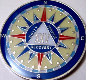 Alcoholics Anonymous medallion year 25 Compass AA Sober Chip token - Picture 1 of 9