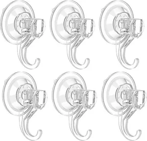 6 Pcs Suction Cup Hooks,Clear Heavy Duty Vacuum Shower Wall Hangers, Reusable - Picture 1 of 9