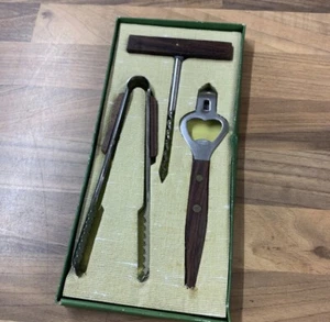 Vintage Bar Set Stainless Steel And Rosewood Handles Original Box - Picture 1 of 5