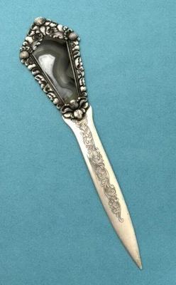 Continental 800 Plata ABRIDOR DE CARTAS ÁGATA Iris Art Nouveau Foto 1 de 4