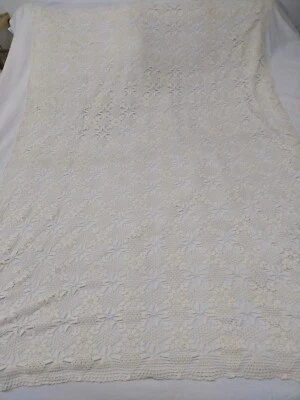 dessus de lit ancien crochet coton blanc - Photo 1/4