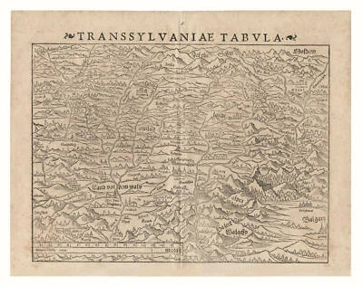 Map "Transsylvaniae Tabula" (Romania) Sebastian Munster, 1572 - Image 1 of 3