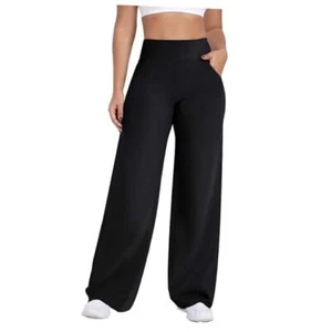 Wide Leg Pants Women High-Waisted Yoga Work Dress Pants, Large 30" inseam Black - Picture 1 of 7
