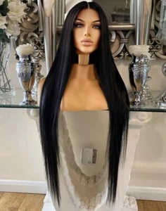 Black Lace Front Wig Transparent Lace 150 Density Centre Part Wig Kim K  1b - Picture 1 of 12