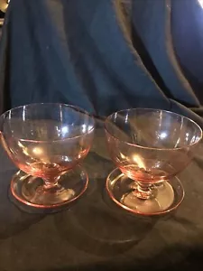 2x Vintage Pink Glass Sundae/Dessert Footed Bowls 1950’s - Picture 1 of 6