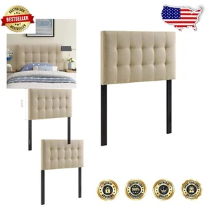 Lily Beige Tufted Linen Upholstered Twin Headboard - Adjustable Height Design - Picture 1 of 11