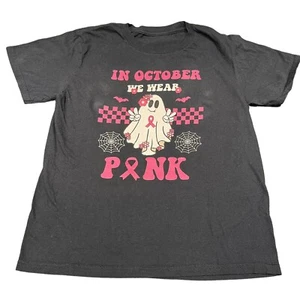 Kid Girls Short Sleeve TShirt “In October We Wear Pink” Ghost Graphic Tee Size M - Picture 1 of 4