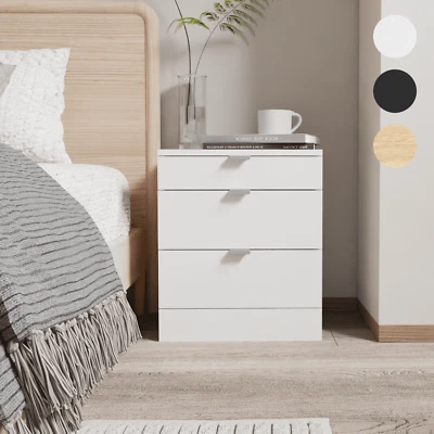 Modern 3 Drawers Bedside Table with Shelf Nightstand Bedroom Furniture Storage - Image 1 of 4