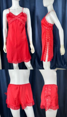 Camisón y pantalones cortos vintage Saks Fifth Avenue vestido de encaje rojo gracette abertura años 60 70 Foto 1 de 4