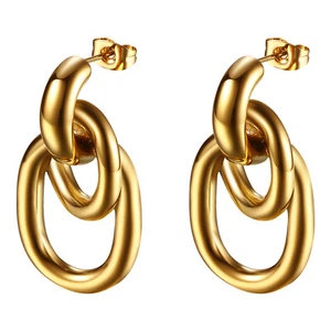 Womens Chunky Gold Plated Geometric Drop Earrings Lightweight Twisted Knot Studs - Picture 1 of 6