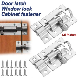 2Set Slide Latch Lock Bolt Stainless Steel Thickened Door latch Window Lock 1.5" - Picture 1 of 1