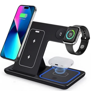 3 in 1 Wireless Charger Dock Charging Station For Apple Watch iPhone 16 15 14 XS - Photo 1 sur 19