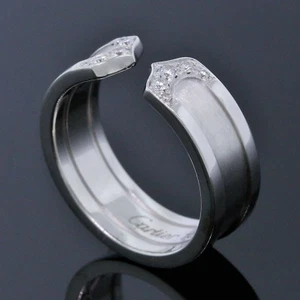 Cartier 18K White Gold Double C Logo Diamond 6.5MM Wide Ring Size Eu 50 US 5.25 - Picture 1 of 4