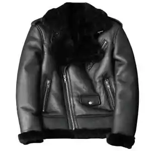 Men's Fur Lapel Suede Leather Oblique Zipper Motorcycle Fur Jacket - Picture 1 of 5