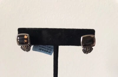 Pendientes de cuarzo ahumado de oro amarillo de 18 k de plata de ley con caviar de Lagos Foto 1 de 4