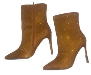 Fashion Nova Damengröße 8 goldfarben spitz zulaufend Kristall-Booties 4 "Stilettoabsatz - Bild 1 von 4