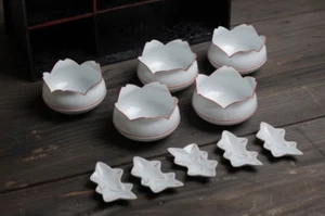 Arita ware Kobachi & chopstick rest cherry blossom pattern set of 5 - Picture 1 of 9