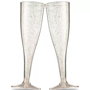 Champagne Flutes Gold Glitter 50 Clear Plastic Toasting Glasses 5 Oz Party Wine - Picture 1 of 12