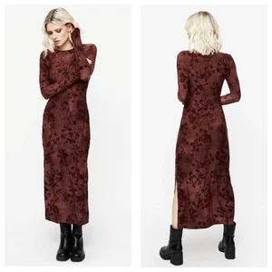 NWT Disturbia Wytchelm Flocked Velour Midaxi Dress Size 6 L/S Goth Dark Romantic - Picture 1 of 15