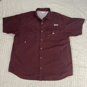 Columbia PFG Shirt Mens XL Short Sleeve Performance Maroon 4 pockets   - Picture 1 of 7