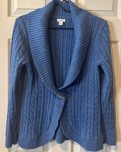 Cárdigan Suéter Mediano De Colección LLBean Azul Cuello Chal Tejido con Cable - Imagen 1 de 7