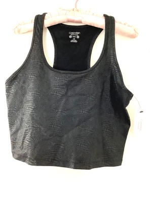 CALVIN KLEIN Black Faux Leather Performance Printed  Tank Top Large Biker New - Image 1 of 4