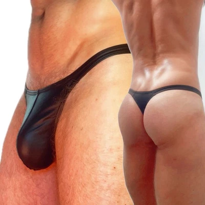 HARDYJOCK Mens Black Faux Leather Sexy Micro Underwear Thong G String Briefs - Image 1 of 4