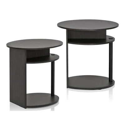 Furinno JAYA Wood Simple Design Oval End Table in Walnut/Black (Set of 2) - Image 1 of 3