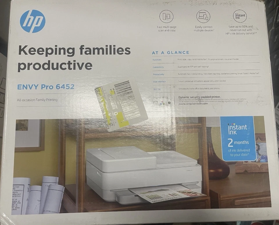 HP ENVY Pro 6452 Wireless All-in-One Color Inkjet Printer - White - Image 1 of 1