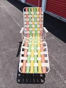 Vintage Aluminum BrightGreen Webbed FoldingReclining Lounge Chair Web Issues - Picture 1 of 7