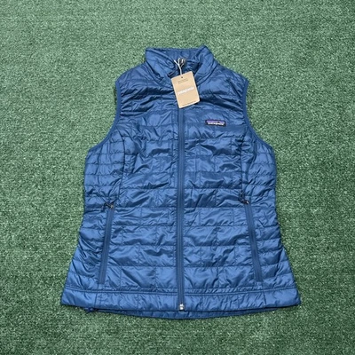 NUEVO CON ETIQUETAS Mujer Patagonia Nano Puff Chaleco Chaqueta Azul Laguna Aislado Talla Pequeña Foto 1 de 4
